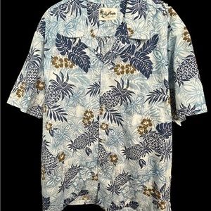 Howie Vintage Blue Brown Palm Leaves Pineapples Plumeria‎ Hawaiian Shirt …